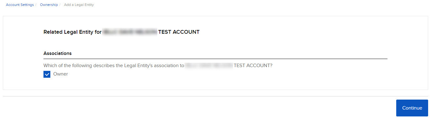 The owndership legal entity option in org. portal. 